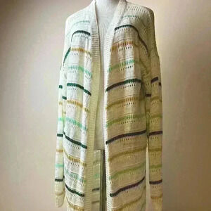 Doe & Rae Striped Cardigan Duster, Size L, Boho, Beachy, Coastal, Knit, No flaws